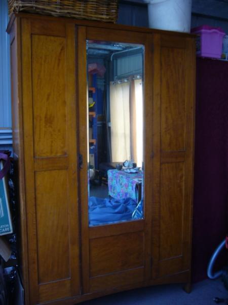 Old timber Wardrobe with full-length mirror