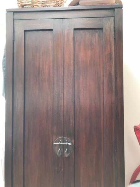 Small wardrobe with 2 doors, Dark brown stained timber