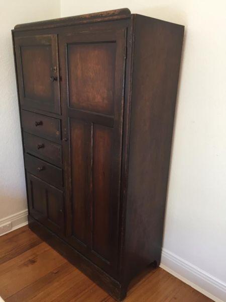 Vintage wooden wardrobe with drawers