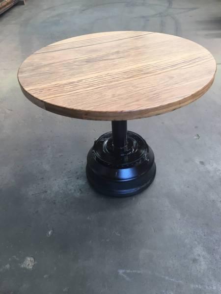 Round Recycled Iron Bark Table, Brake Drum Tube Leg
