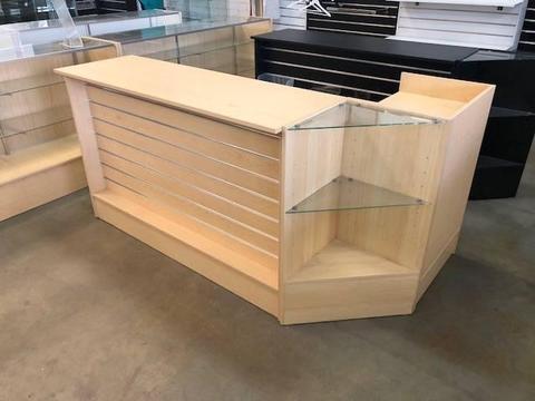 Retail Shop Counter 3 Piece L Shape- Timber- with Slatwall Front