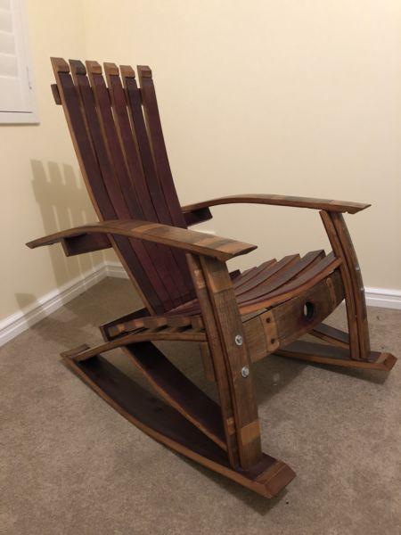 Rocking chair made from wine barrels