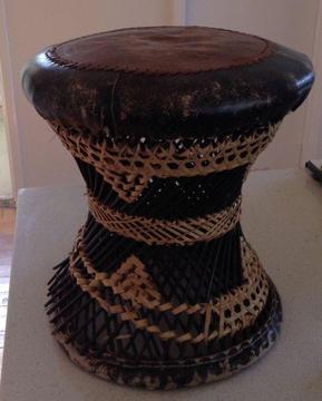 Leather and rattan foot stool