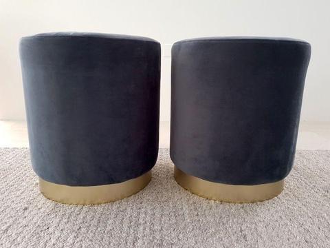 Set of 2 Inkly Blue Velvet Ottomans