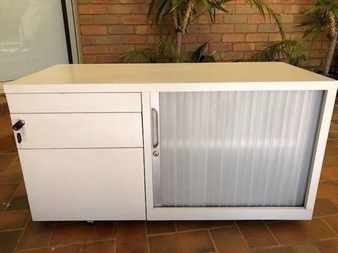 mobile cabinet caddy tambour sliding door office furniture white