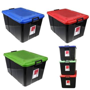 Black Heavy Duty Large Plastic Storage Tubs 52L Crate Containers
