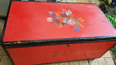 Antique wooden box painted trunk ideal toy box chest
