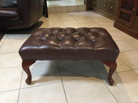 Chesterfield brown leather ottoman