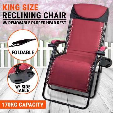 King-size Zero Gravity Foldable Recliner Camping Beach Chair Red