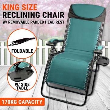 King-size Zero Gravity Foldable Recliner Camp Beach Chair Green
