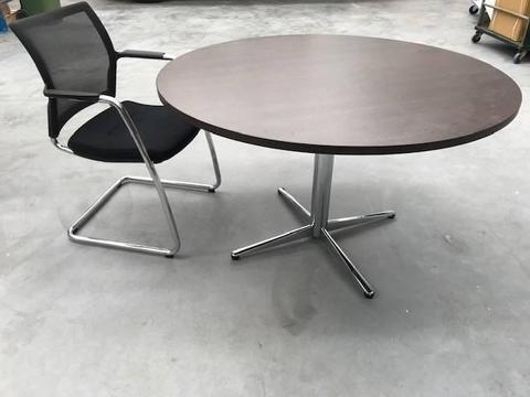 Circular office or dining table 1200mm dia. on 4 star chrome base