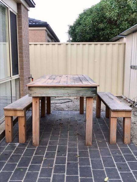 Handmade Tasmanian Oak Outdoor Table & matching Bench Seats