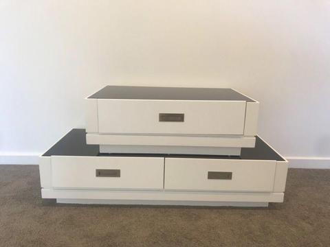 White modular unit/drawers with Black glass top