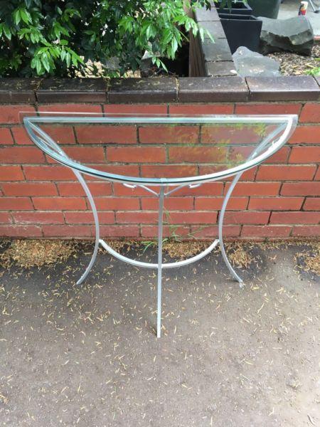 Demi-lune table, half moon side table in glass and steel