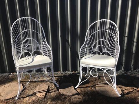 Vintage white wire chairs (x6) with custom cushions (price per chair)