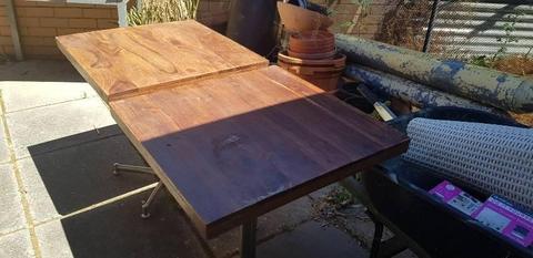 CAFE TABLES X 2 SQUARE JARRAH TOP STAINLESS STEEL LEGS