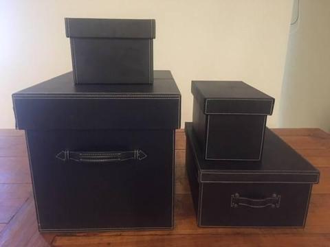 Leather Storage Boxes x 4
