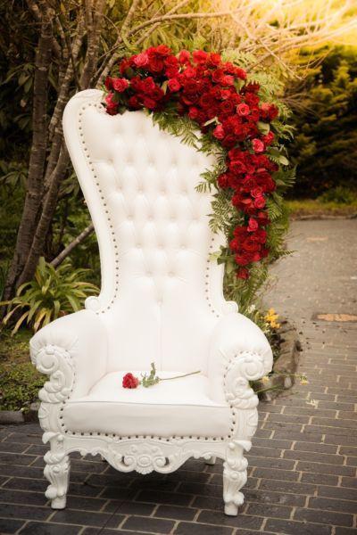 Throne Chair - White Leather and Solid Timber