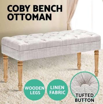 Blanket Chair Ottoman Linen Fabric Dressing Bench Storage Foot