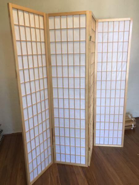 4 Panel Room Divider Folding Privacy Screen Partition Wooden Timber
