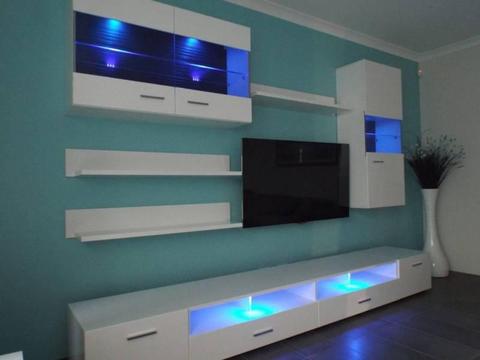8 Piece TV Unit/Storage Living Room Set - White - BLUE LED