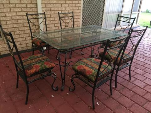 Outdoor/indoor dining glass table with chairs