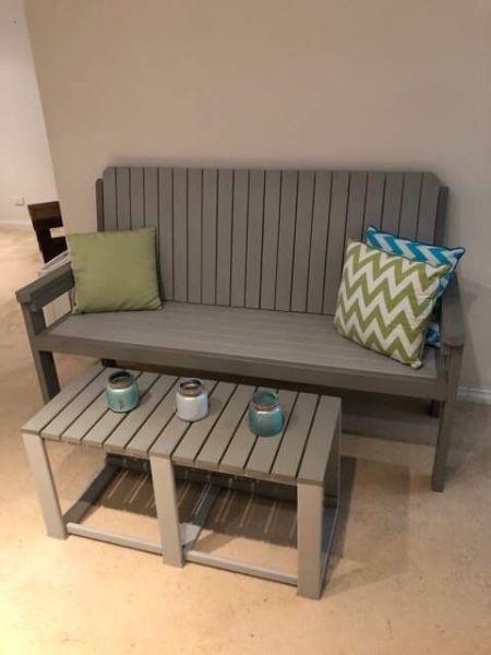 Brand new big outdoor/indoor bench with coffee table