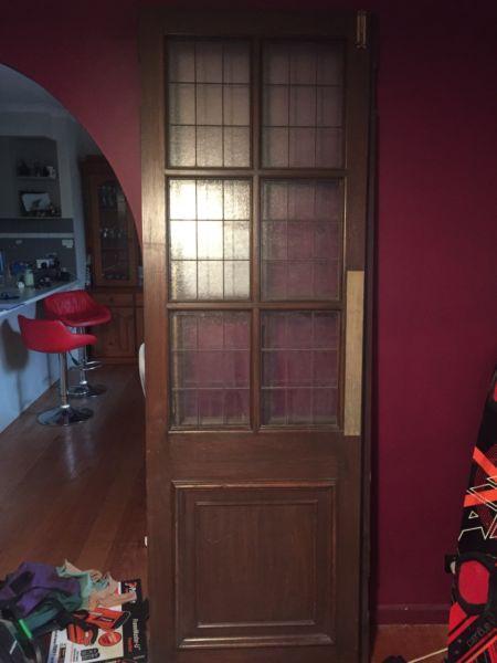 Antique Wooden doors with leadlight glass panels