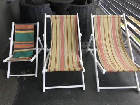Vintage Retro Beach Deck Chairs 2 x Adult 1 x Child - DONCASTER