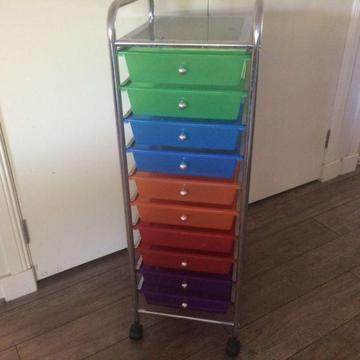 10 drawer chrome trolley multi colour brights