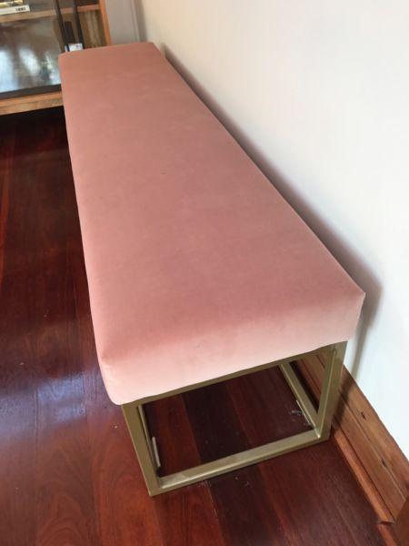 Custom made blush pink velvet bench seat