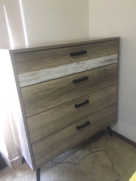 Queen bed, Tallboy, 2 bedside drawers