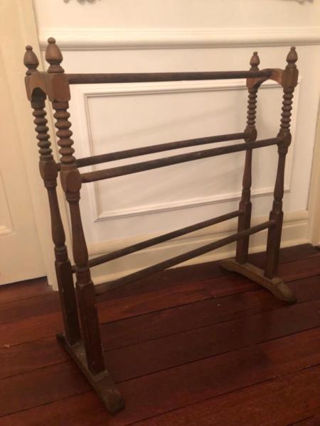 Lovely Turned Wooden Clothes Airer / Towel Rack