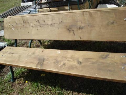 rare 2 way garden seat - cast iron frame macrocarpa timber