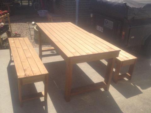 Treated pine outdoor setting with bench seats