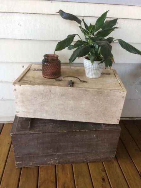 Old wooden timber boxes