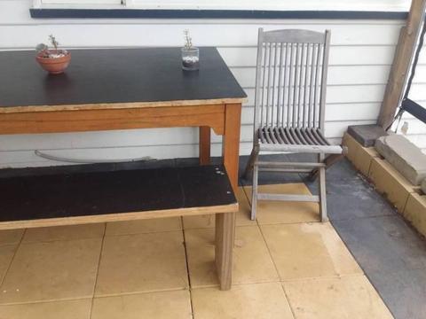Table with bench seat and chairs