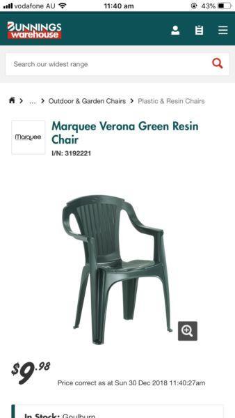 Marquee verona green resin chairs (10 chairs)
