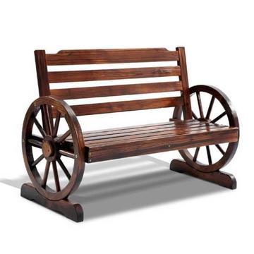 Gardeon Wooden Wagon Wheel Bench Seat Garden Outdoor Patio Rustic
