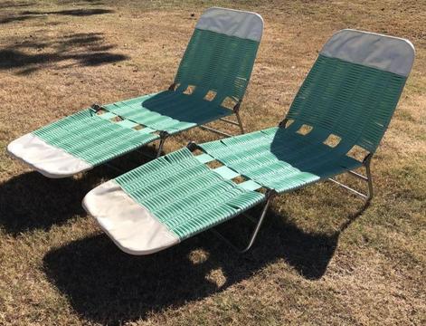 RETRO MID CENTURY BLUE TURQUOISE RATCHETING BANANA CHAIRS DAY BEDS