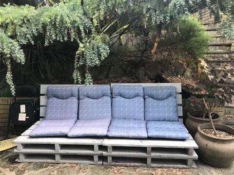 Outdoor palette furniture with all-weather cushions
