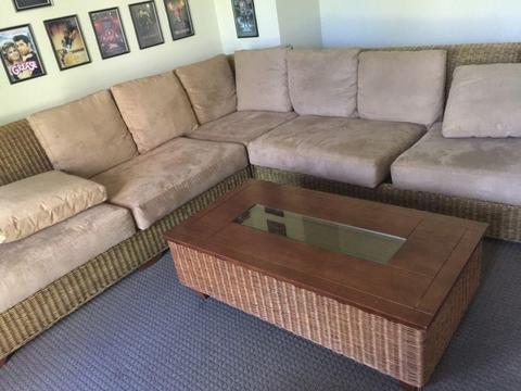 Corner Suede & wood lounge