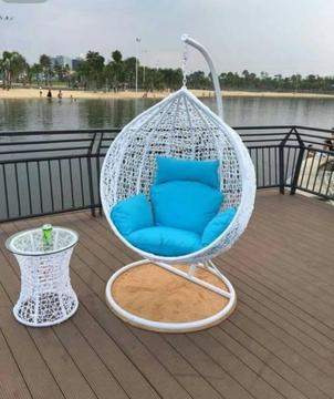 Outdoor Swing Egg Trapeze Wicker Rattan Hanging Pod Chair * White