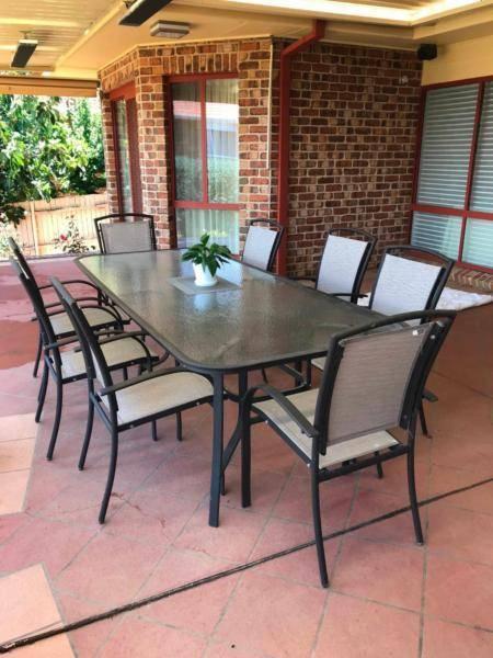 Outdoor Glass Dining Table/Chairs - seats 8