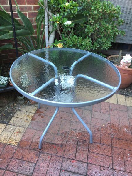 Outdoor Round Table Hardened Glass. Steel Frames. 90cm wide