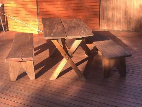 Handmade rustic timber table and chairs $300