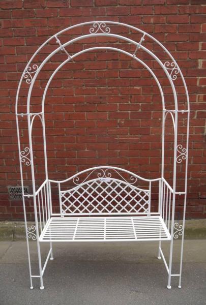 New White Metal Seated Archway Garden Decor Arbor Outdoor