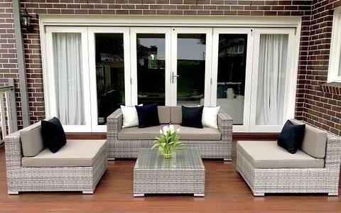 WICKER OUTDOOR LOUNGE SETTING,5 CONFIGURATIONS,VINTAGE GREY