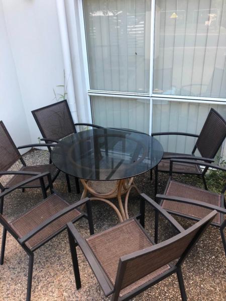 Outdoor garden/balcony furniture set (glass table 6 chairs)