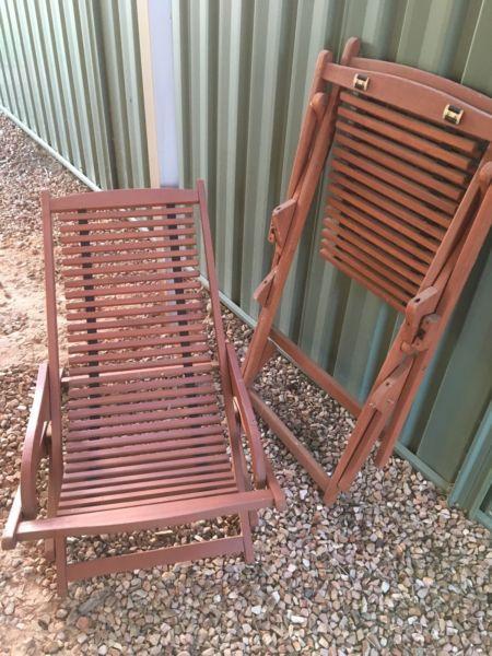 Fold up wooden deck chairs